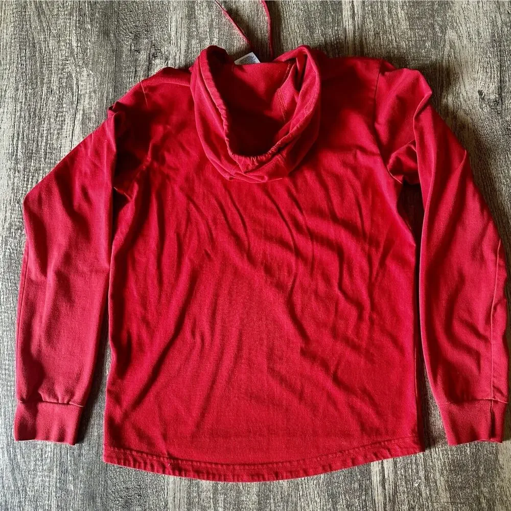 Men’s Red Adidas Pull Over Long Sleeve With Hood Size Small Cotton 88387 - Picture 2 of 3